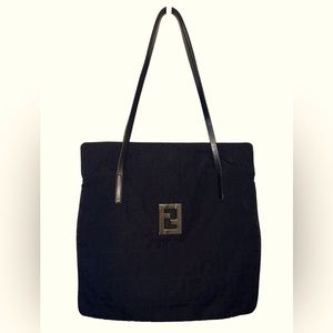 FENDI 🔥 Zucca Slim Black Canvas FF Logo Tote Bag Authentic!